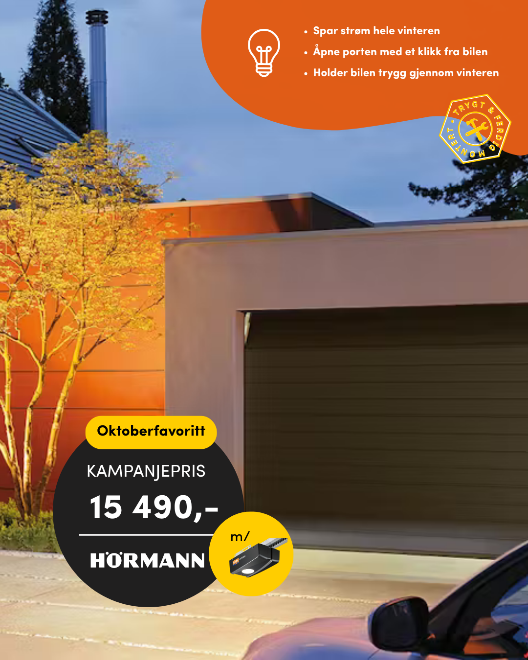 KAMPANJE HÖRMANN GARASJEPORT 2500x2125 MED MOTOR